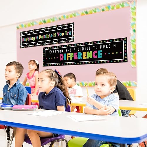 Miniatura 4 de Preboun Juego de 2 pancartas motivacionales para el aula con brillo de pizarra para profesores y estudiantes
