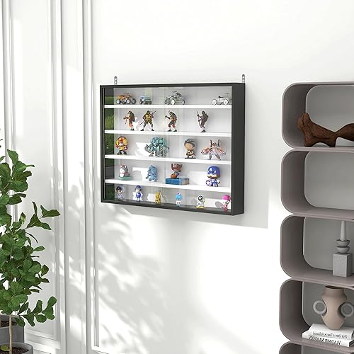 Miniatura 2 de HOMCOM Vitrina de 5 niveles, vitrina de cristal con 2 puertas y estantes ajustables, montaje en pared, negro, blanco