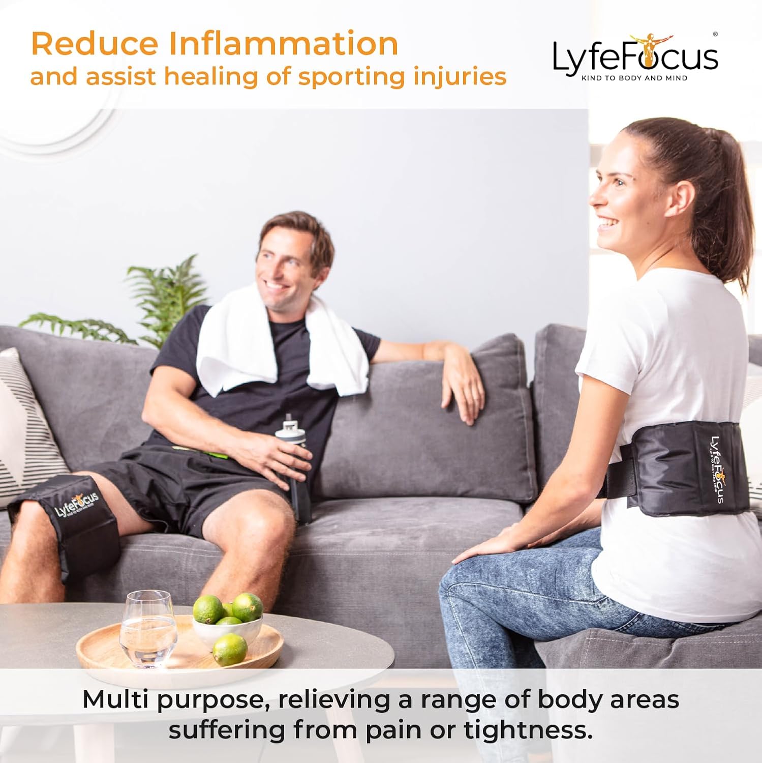 LyfeFocus Premium Multi-Use Reusable Hot & Cold Gel Ice Pack for Shoulder, Leg & Back Pain Relief: Extension Strap - Microwaveable & Freezable Wrap, Heat/Ice for Injuries (Plush Cover)