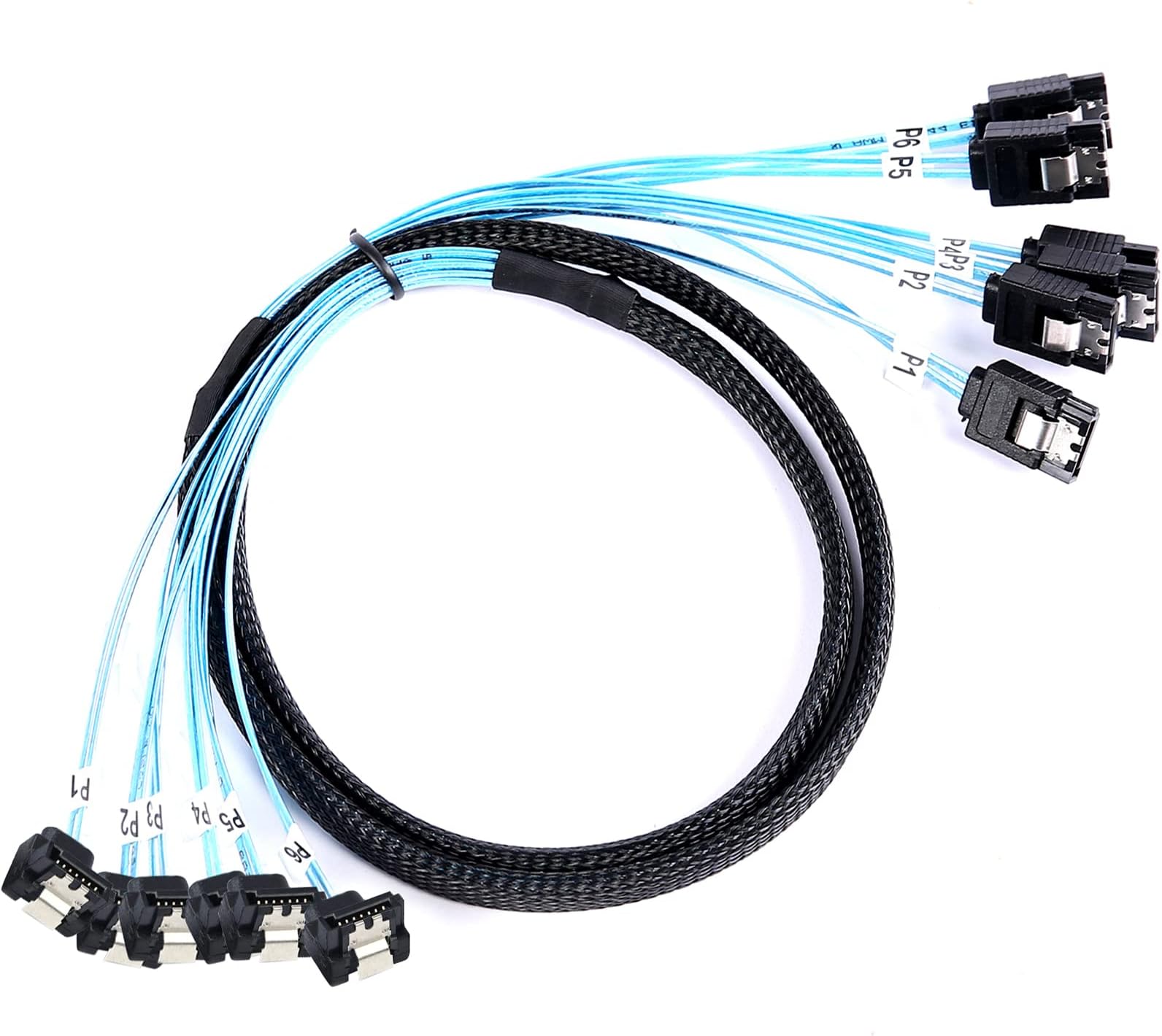 SATA III Cable 1M 6Pcs/Set SATA 90 Degree Right Angle Cable SATA/SAS 6Gbps Cable for Server Raid SDD HDD CD DVD Drives (3.3FT)