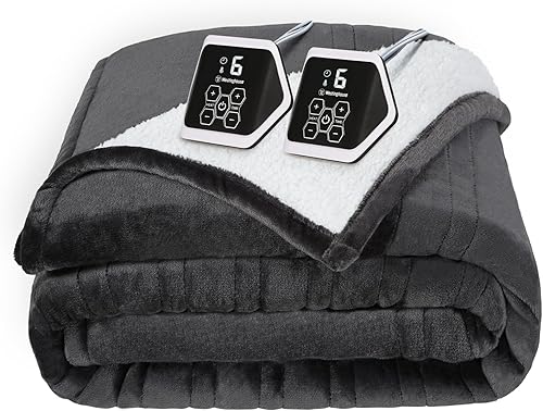 Westinghouse Manta térmica tamaño King, manta eléctrica de franela suave a Sherpa con 10 niveles de calefacción, 1-12 horas de apagado automático,