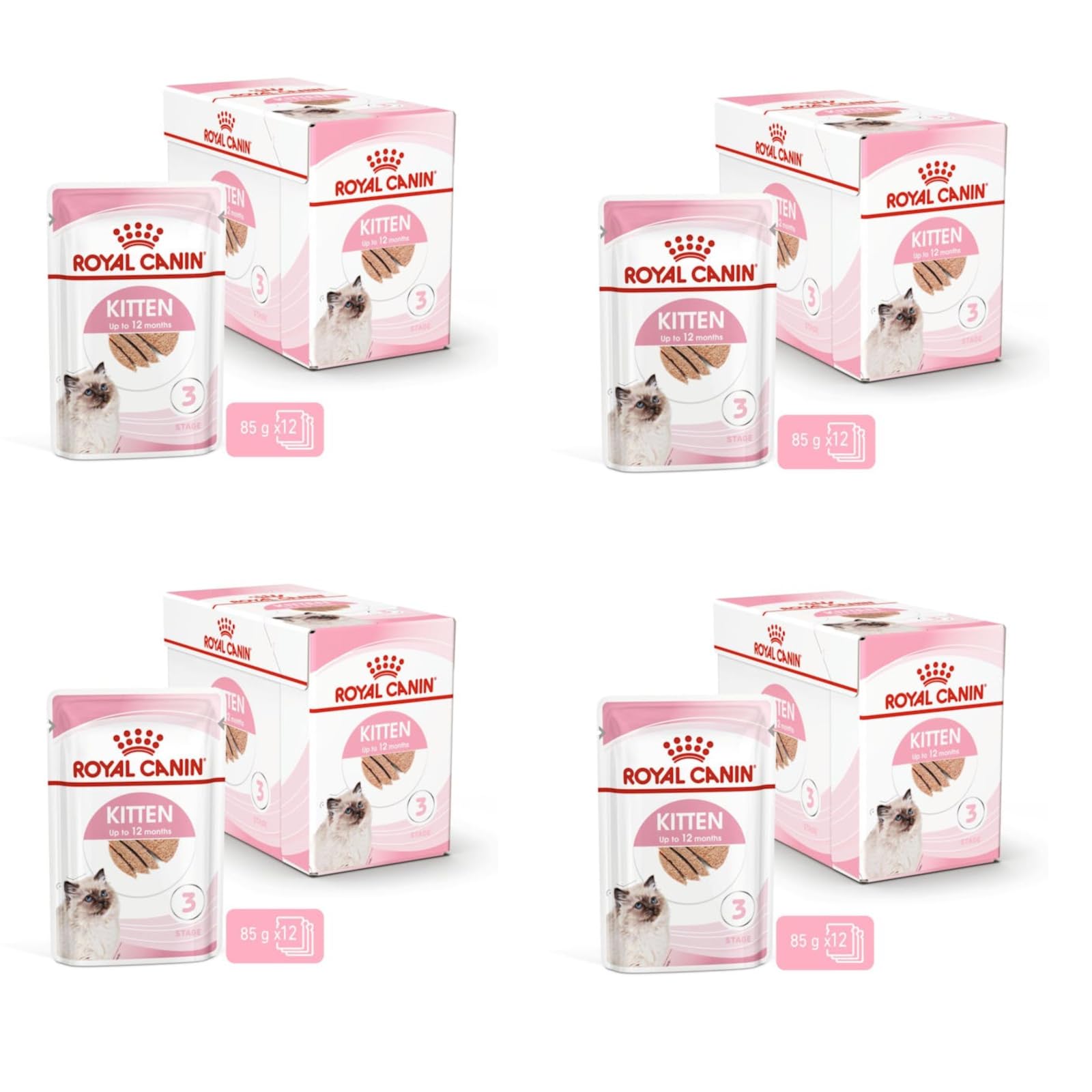 Royal Canin Kitten | Paquete de 4 | 4 x 12 x 85 g | Comida húmeda para Gatitos | con trocitos Finos en gelatina | Adecuado en la Segunda Fase de Crecimiento hasta los 12 Meses de Edad