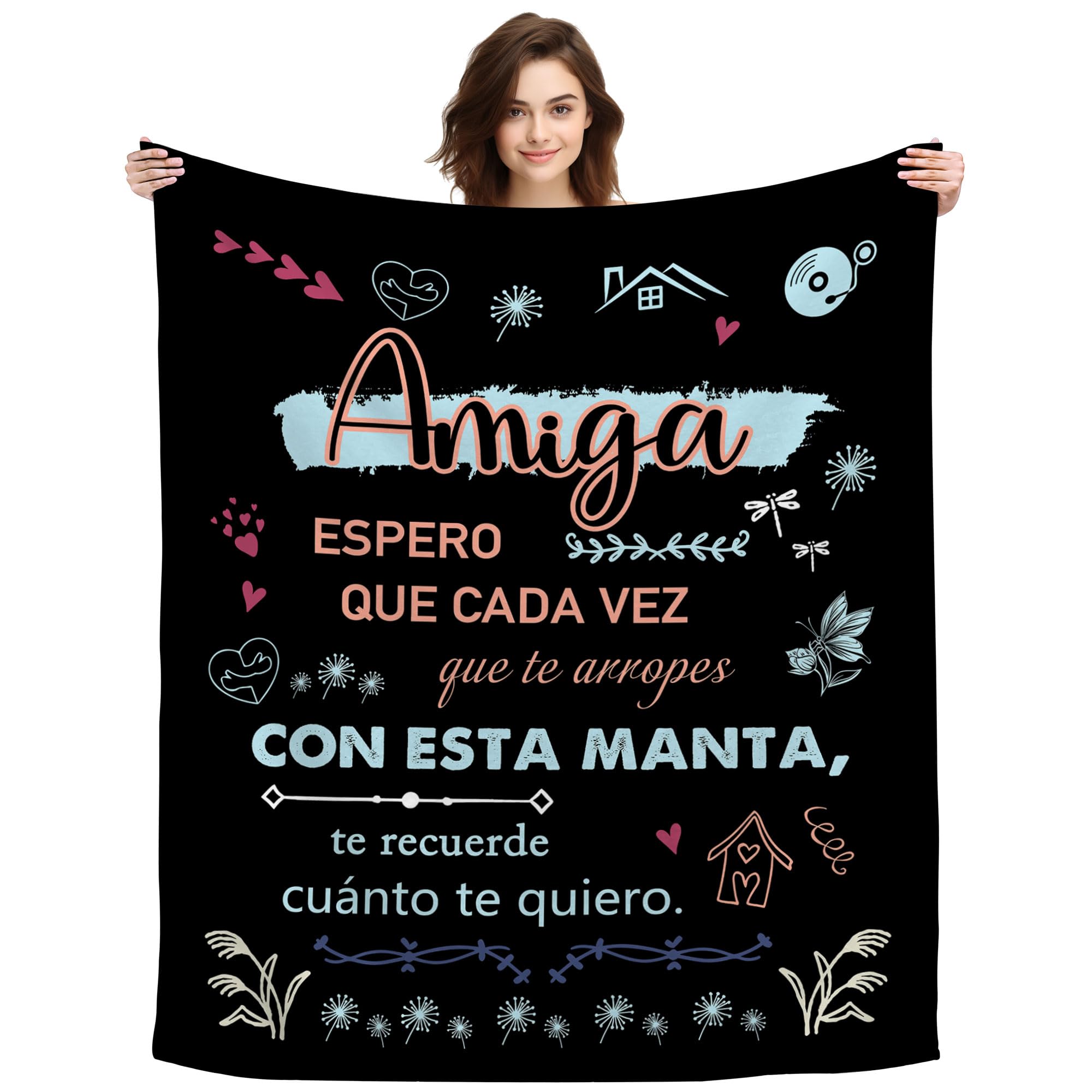 Friend Gift, Gifts for Friends Personalized Blanket Friendship Gift Ideas Friend Blanket Gift Birthday Christmas Original (Friend-Black)