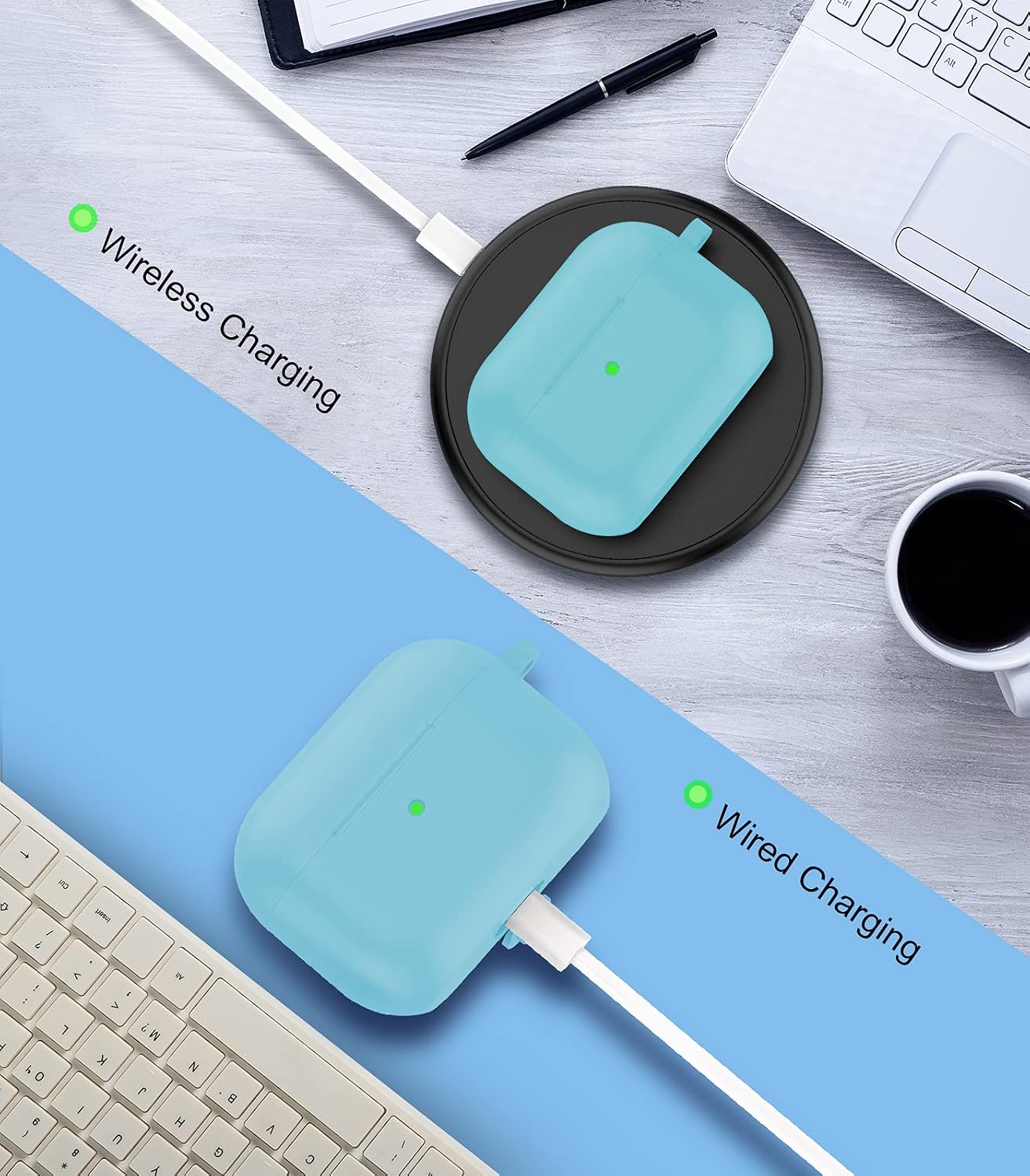 MARGE PLUS for Airpods Pro Case Cover, Premium Silicone Cover Shock Resistant Case with Carabiner Compatible with Airpods Pro [Front LED Visible]