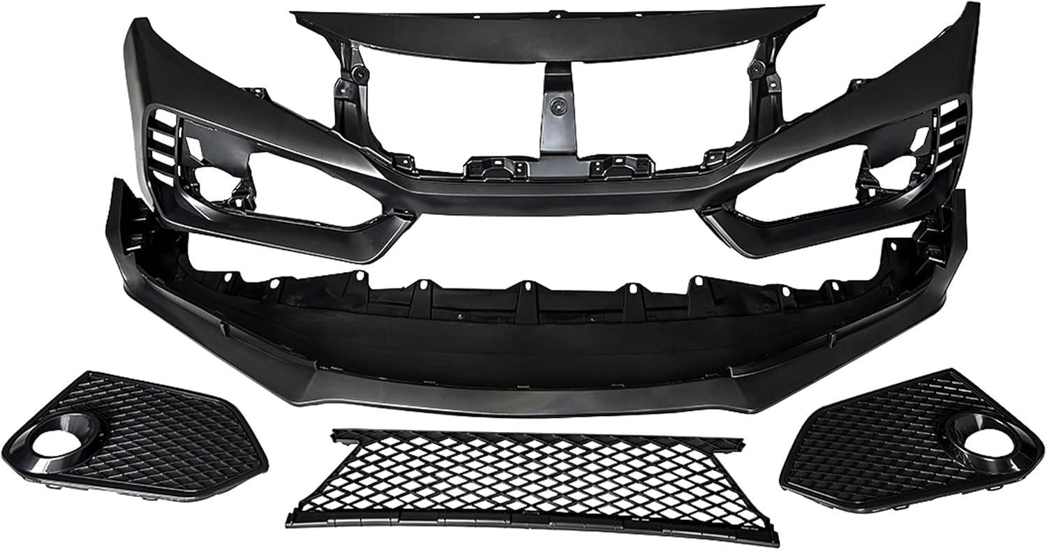American Modified Type R Style Conversion Front Bumper Cover Kit with Grille Compatible with 2016-2019 Honda Civic (Type-R Front Grille)