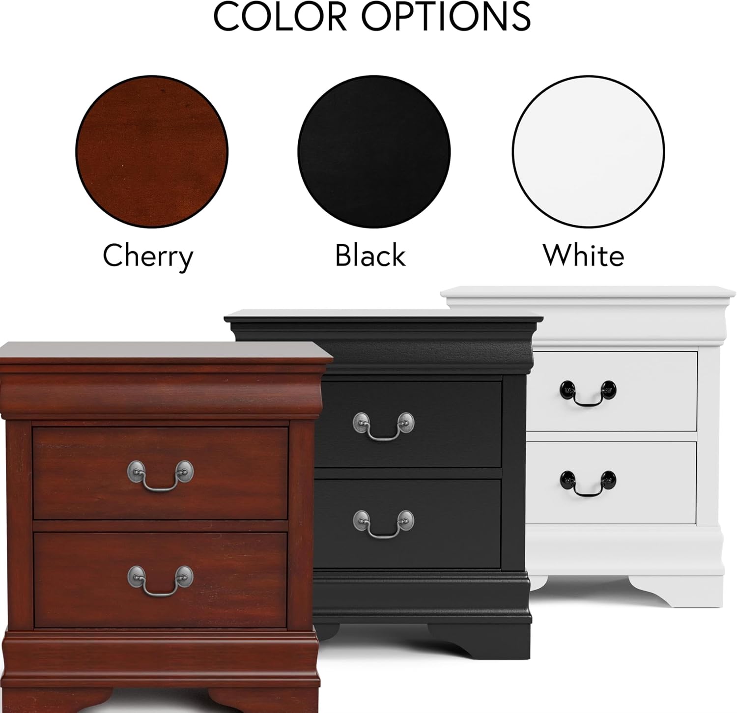 BOWERY HILL Transitional Solid Wood 2-Drawer Nightstand Set, 21.63" W x 15.75" D x 23.75" H, Cherry Finish, English Dovetail Drawers, Antique-Style Handles, Bedroom Furniture with Storage