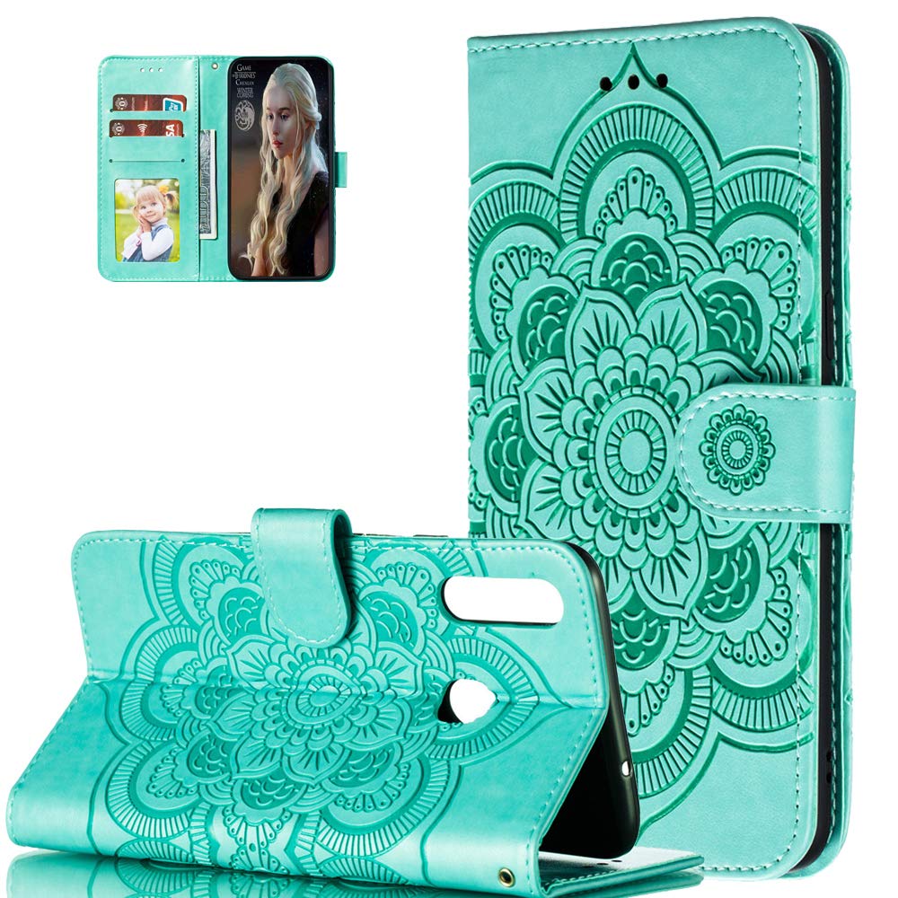 Asdsinfor Galaxy A20S Case Full Stylish Advanced Embossing Wallet Case Credit Cards Slot with Stand for PU Leather Shockproof Flip Magnetic Case for Samsung Galaxy A20S Sunflower Green LD