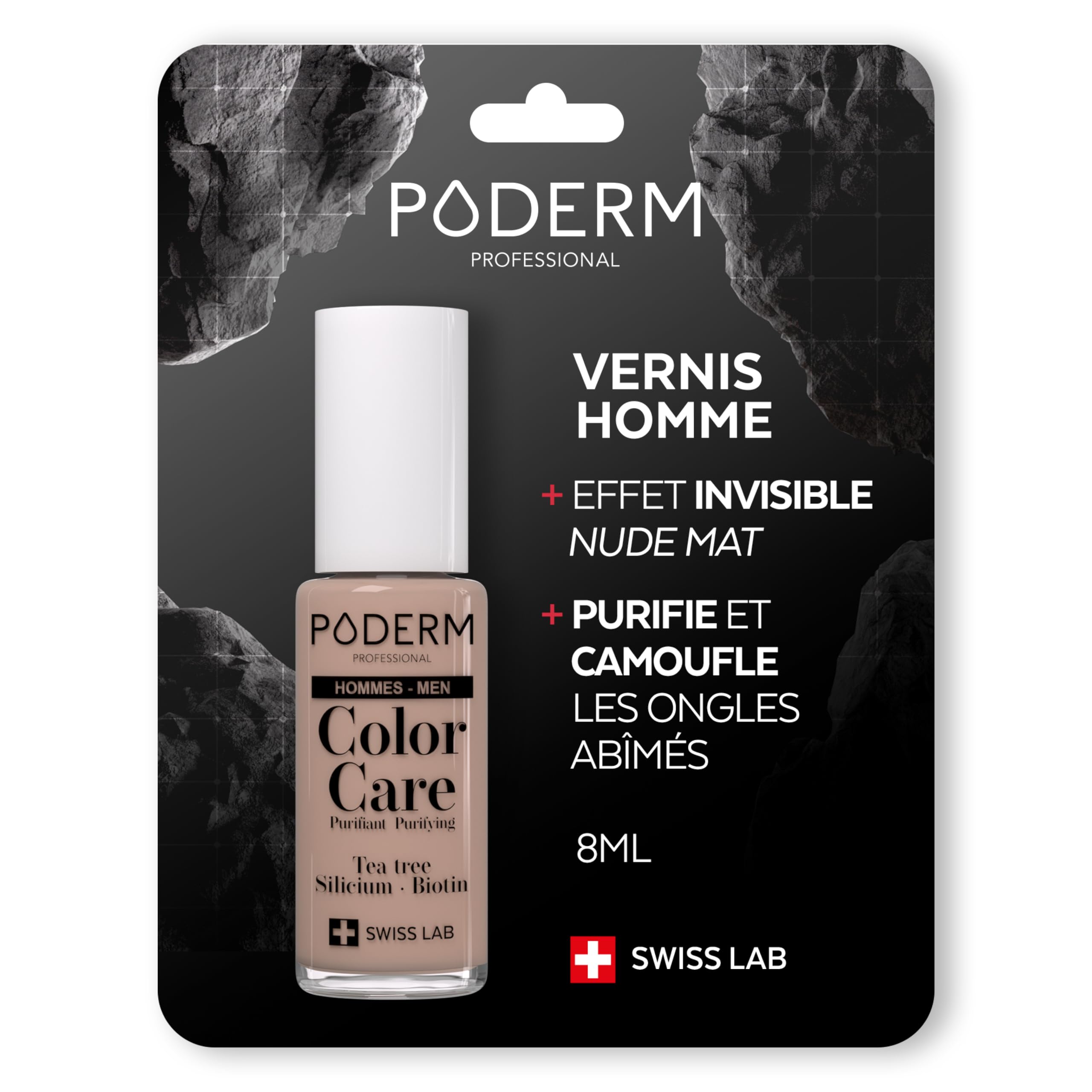 PODERM Vernis à Ongles pour SPÉCIAL HOMME | VERNIS TEA TREE COULEUR PEAU MAT NON BRILLANT | Swiss Made