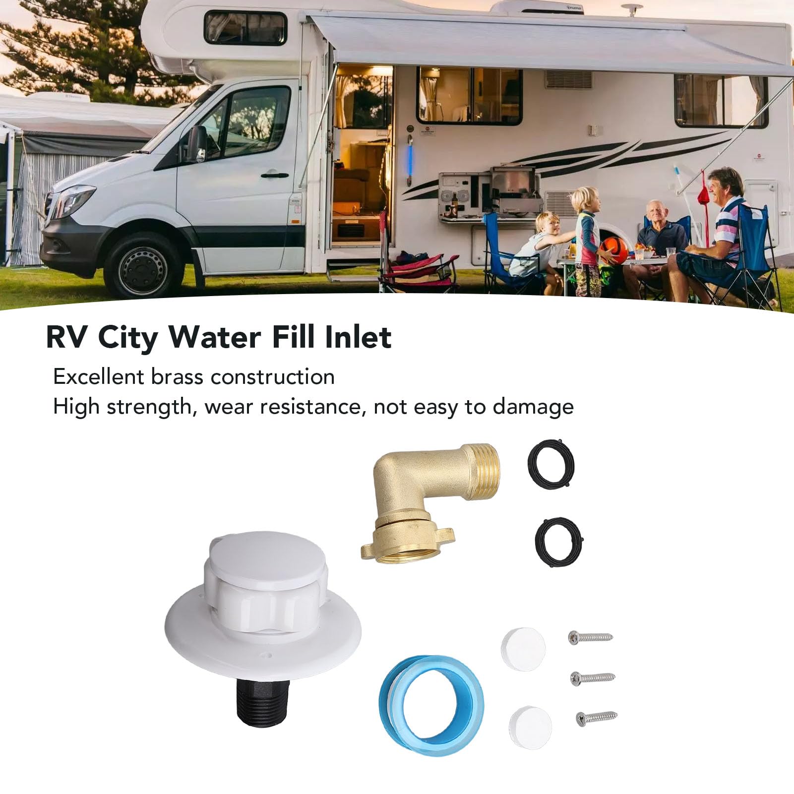 Entrée Eau Camping-car Entrée D'eau Pour Camping-car Avec Valve - Raccord Rapide - ABS - 11.7x11.7x7.6cm Raccordement Eau Bateau