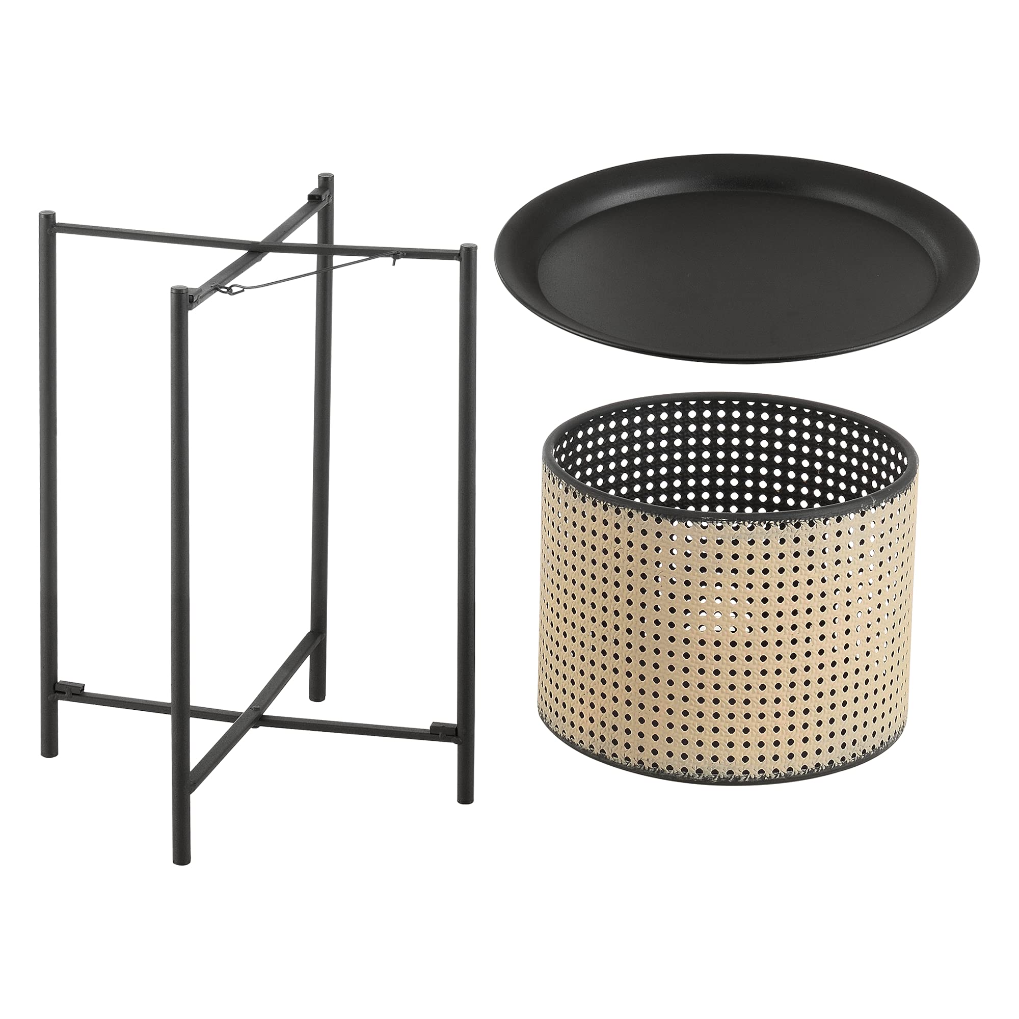 [en.casa] Table Basse Stylée à Plateau Amovible Panier Amovible Table d'appoint Multi-usages pour Bureau Salon Métal 45 x 35 cm Noir Sable