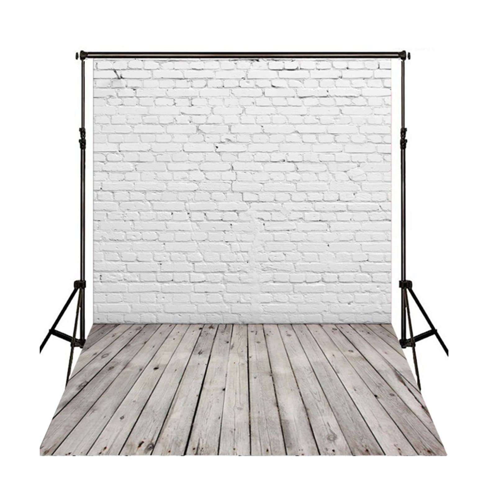 Fondo fotográfico de estudio: pared de ladrillo blanco, suelo de madera, tela, 1,6 x