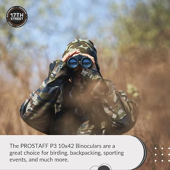 Nikon PROSTAFF P3 10x42 Waterproof Binocular for Adults | Small & Compact Travel Binoculars for Bird Watching | Lens Pen Cleaning System, Flashlight Bundle Set