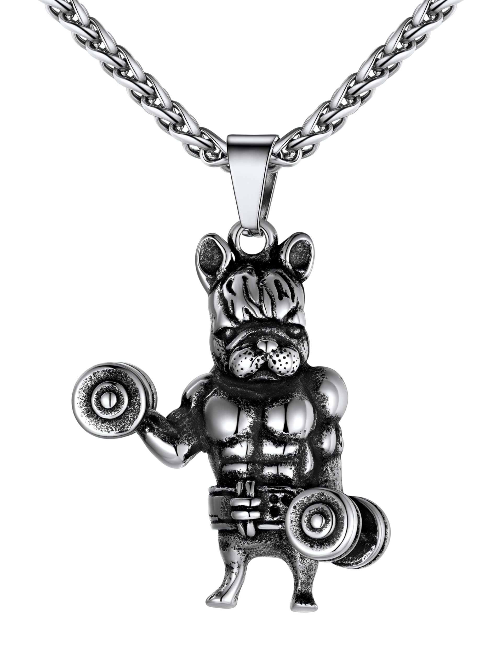 U7 Men Women Fitness Dumbbell Necklace Stainless Steel Weight Plate Barbell Chain Pendant Necklace,Chain 22"+2" Extender, with Gift Box