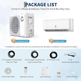 GAOMON 12000 BTU Mini Split AC/Heating System 22 SEER2 115V, Ductless Inverter Air Conditioner with Heat Pump & Wi-Fi, Wall Mounted AC Unit Cools up to 750 Sq.Ft, R32 Pre-Charged, Installation Kit