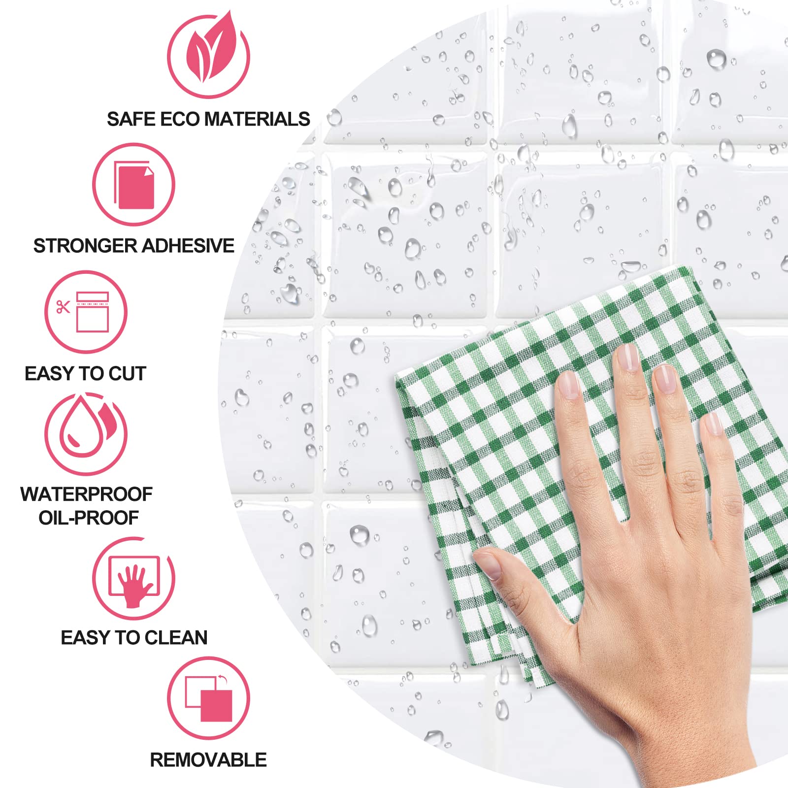 Paquete de 10 pegatinas de vinilo for azulejos de pared, multicolor, 25 x 25 cm(White)