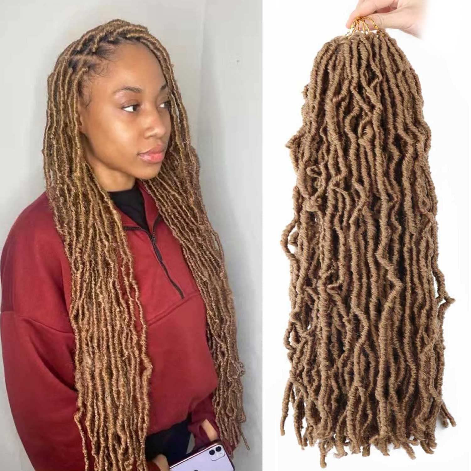 Soft Locs Crochet Hair 24 Inch Faux Locs Pre Looped 6 Packs for Black Women Soft Locs 24 Inch Crochet Hair 6 Packs Burgundy Color Faux  main image 2