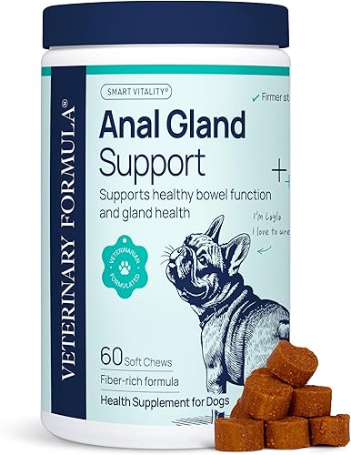 Veterinary Formula Soporte de glándula anal para perros  Masticables sin Scoot formulados por veterinarios con calabaza, jengibre, inulina de agave