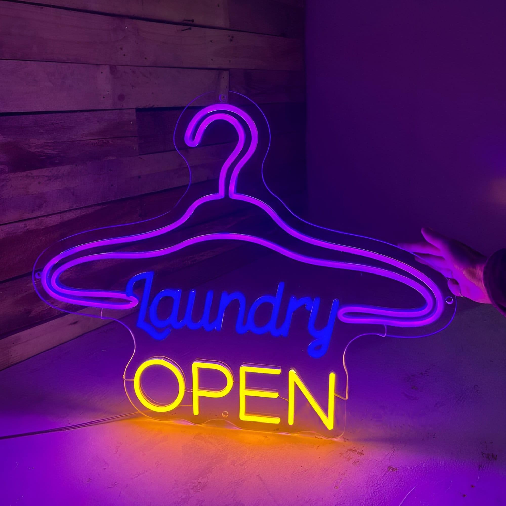 Custom Laundry Neon Sign - Usb Powered And Dimmable Led Light For Clothing Stores And Laundromats, Open Business Neon Signs For Wall Decor