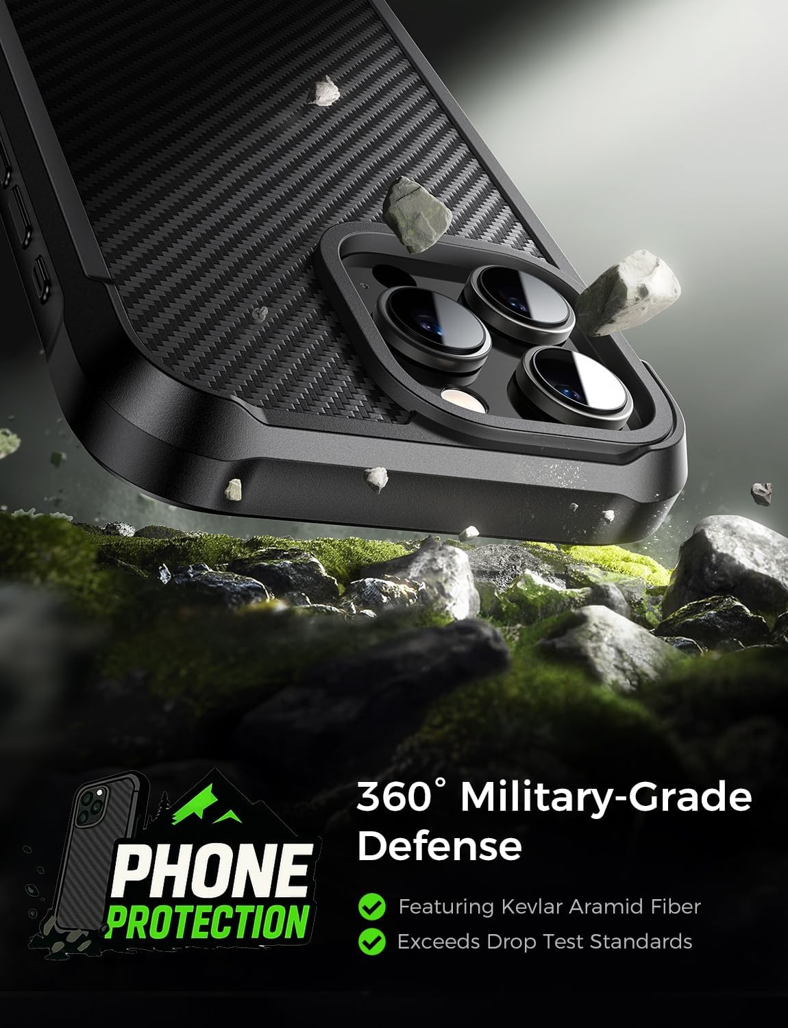 MAGIC JOHN for iPhone 16 Pro Phone Case 6.3", Carbon Fiber [Military-Grade Protection][Compatible with Magsafe] Precise Cutouts,Full-Wrap Shockproof Rubber Cushioning Case，Black - Image 3