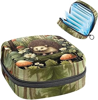 RODAILYCAY Sanitary Napkin Storage Bag, Zipper Period Pouch for Teen Girls Women, Portable Menstrual Tampons Collect Bags Hedgehog
