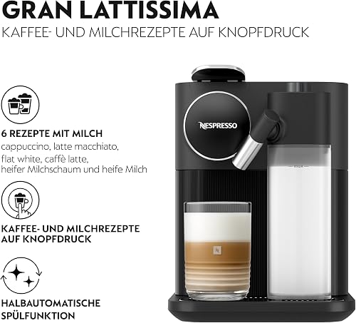 Nespresso Delonghi Machine à café Gran Lattissima Noir, 19 Bars + Kit de Bienvenue, Design Compact, Expresso, Lungo et Recettes Lactées, Arrêt Automatique, EN 640.B - 2