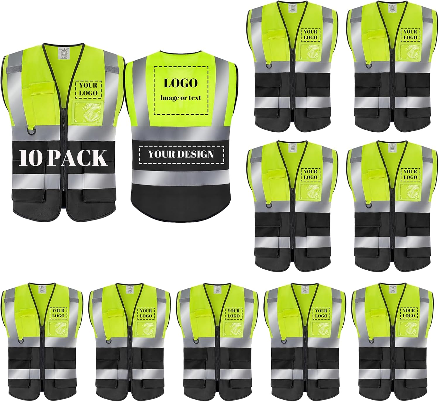 BeautyWill Custom Safety Vest logo Visibility Reflective Vest Class 2 Hi Vis Security Construction Work Vest