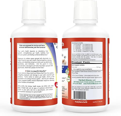 Miniatura 2 de Vital Earth Minerals Pet Fulvic - Más de 70 minerales traza para la salud de las mascotas, suplemento para las articulaciones, alivio de alergias