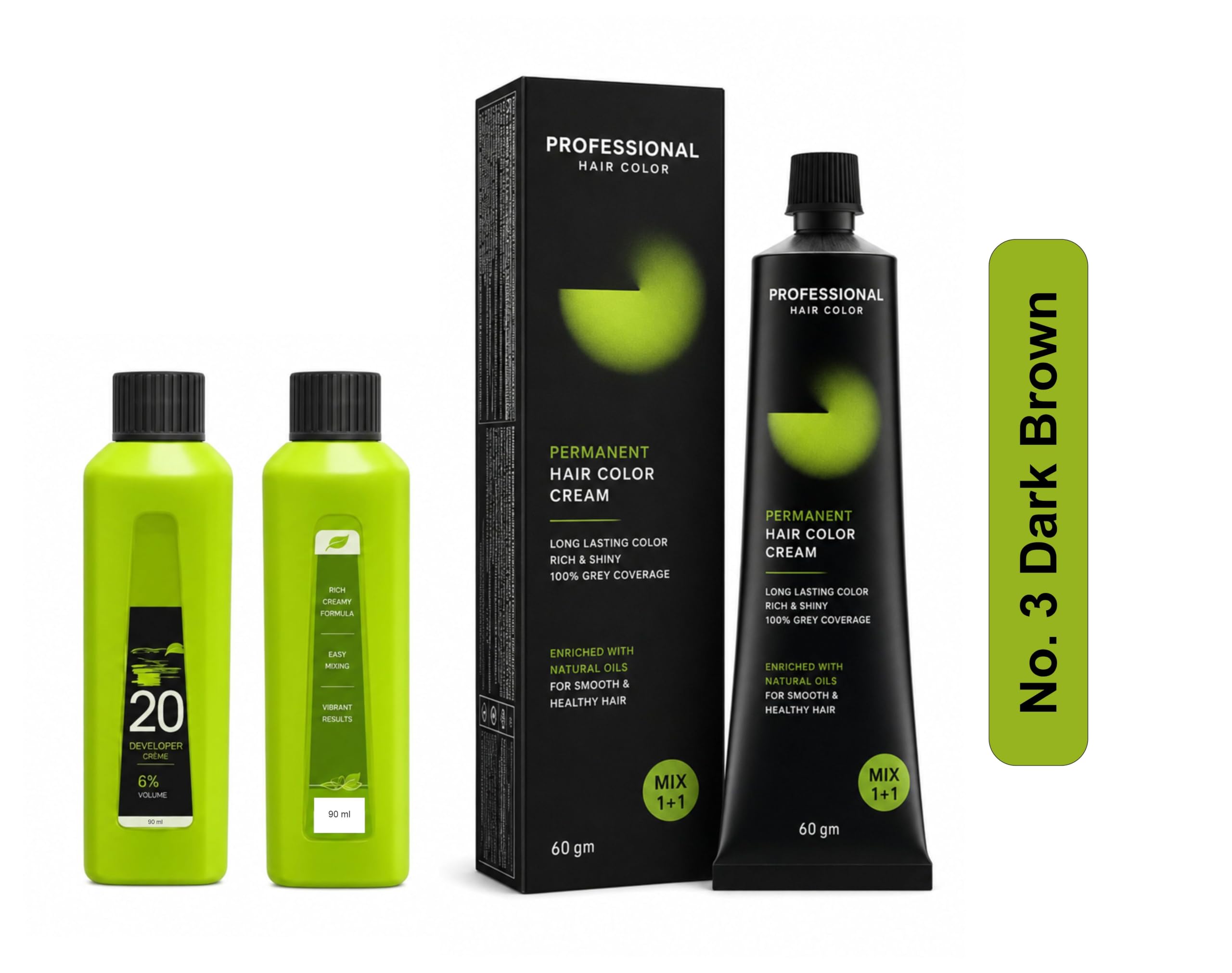 ino-A Professional Ammonia Free Hair Colour Cream No. 3 Dark Brown 60g + 20 vol 6% 90ml developer-picture-26