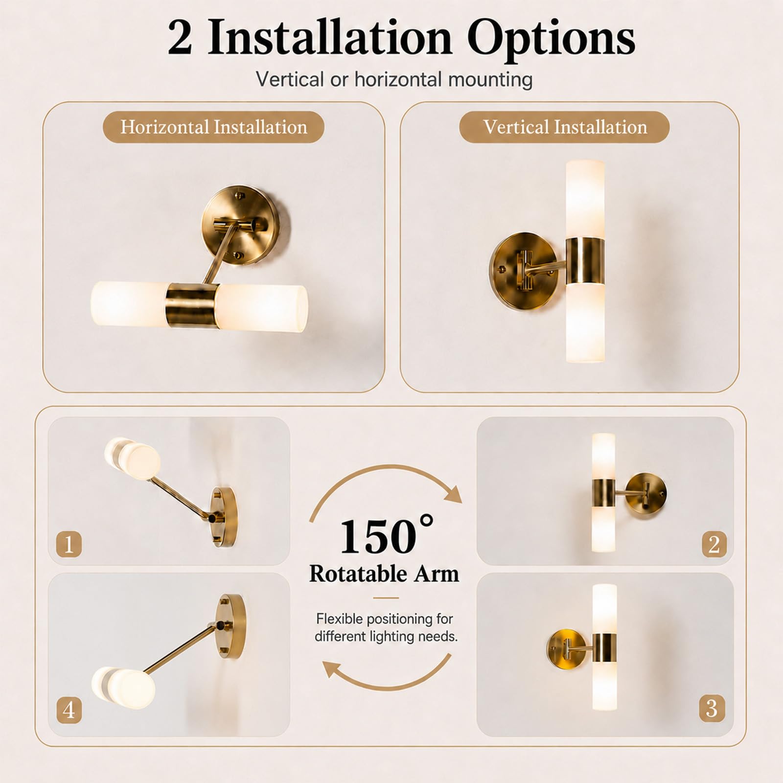 Alpinaluz Aplique Pared E14 Dorado Vidrio Opal Doble Luz IP44 30 cm