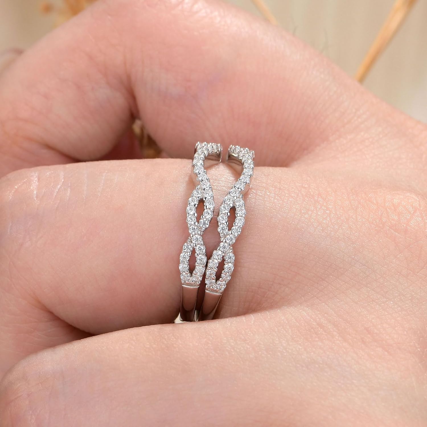 Wuziwen Twisted Infinity Ring Enhancer for Engagement Rings 2 Pieces Wedding Bands for Women 925 Sterling Silver Stackable - Image 5