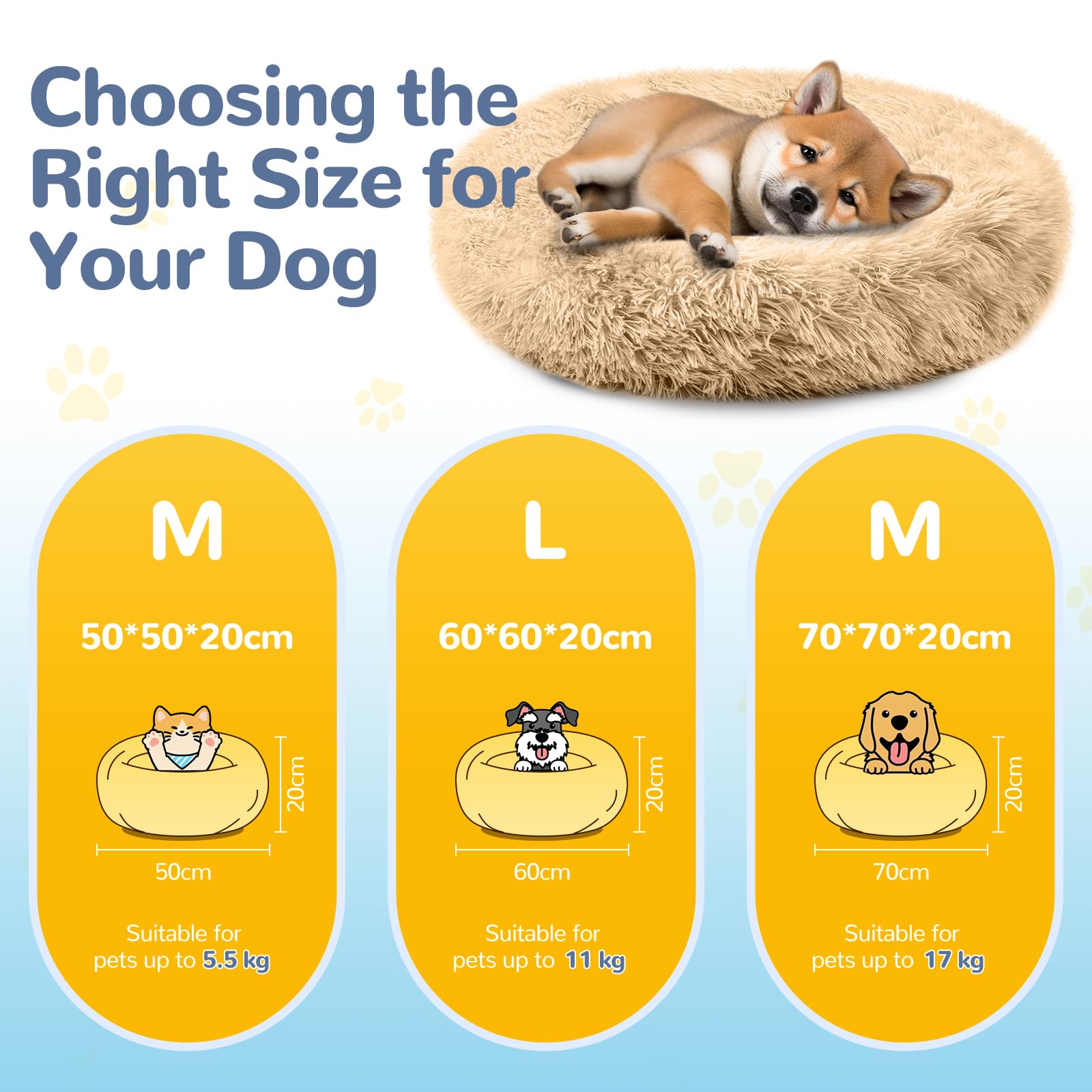 LUOJINYI - Cuccia morbida per cani di taglia grande, media e piccola, lavabile, con fondo antiscivolo, rotonda, 60 cm, colore: cammello