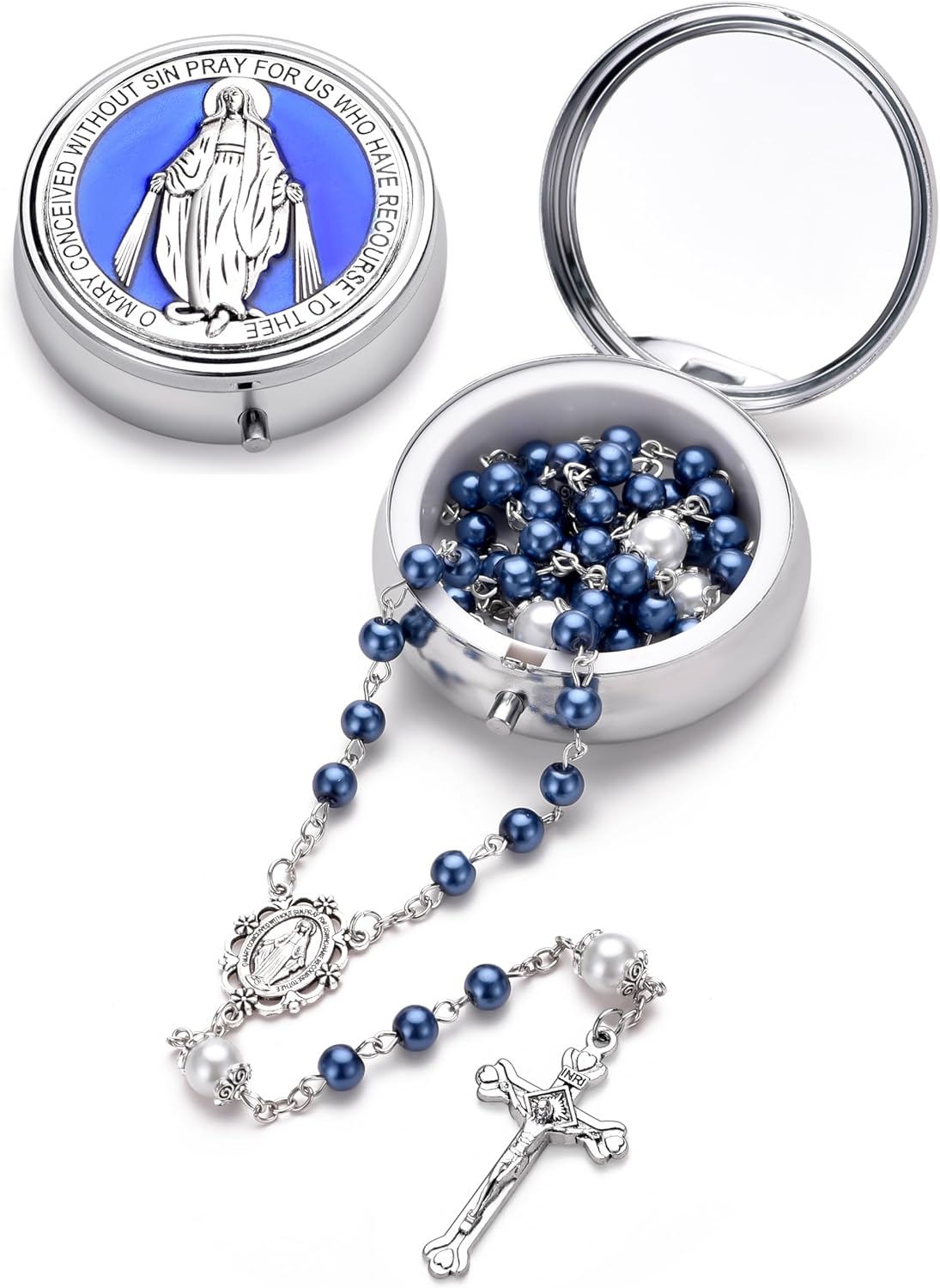 Rosary for Women with Case and 18pcs Prayer Cards, First Communion Gifts for Girls, Glass Pearl Beads and Virgin Mary Medal, Catholic Gifts - Image 5