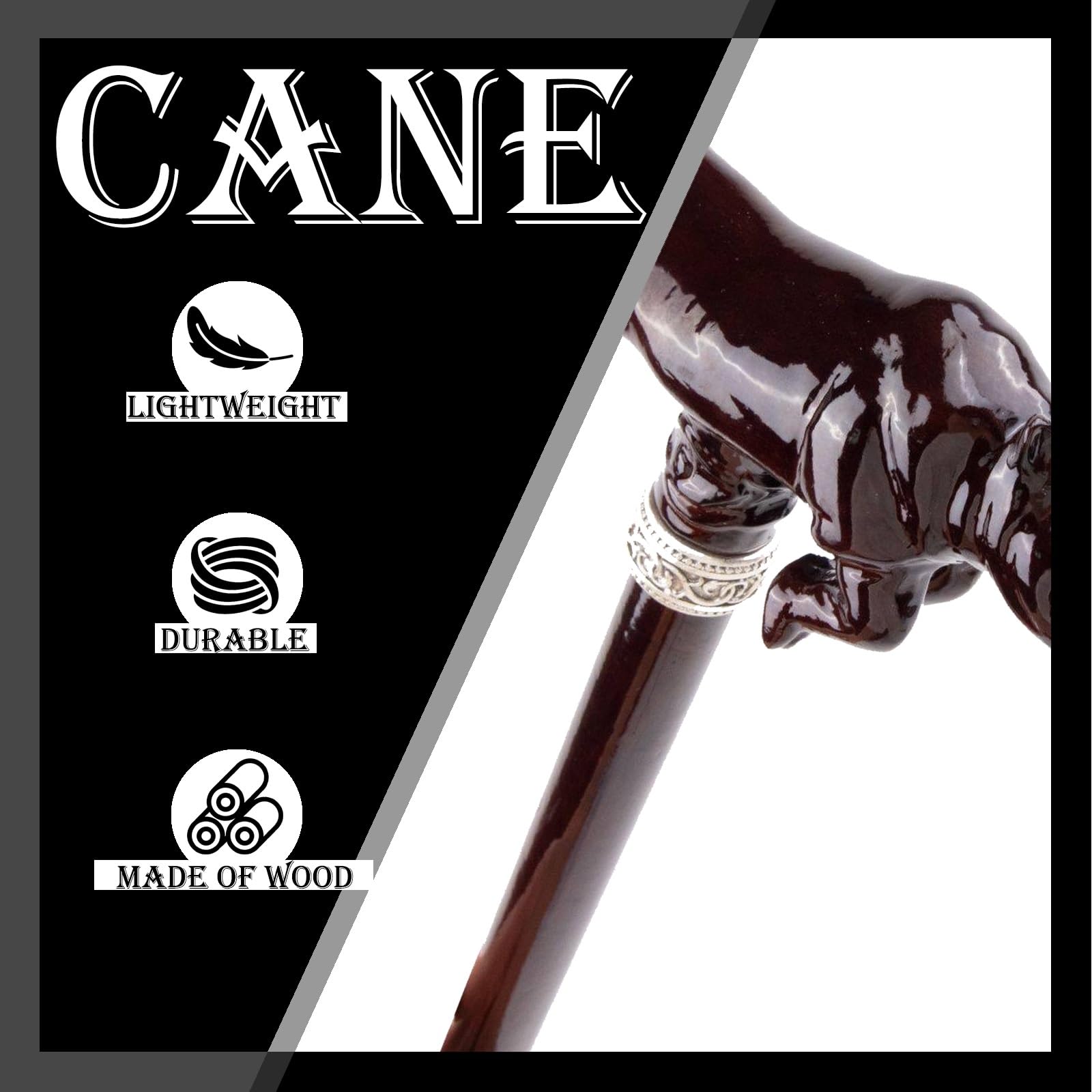 Bastón de Madera con Empuñadura de Rinoceronte, Bastón Artesanal de Madera Maciza para Hombre y Mujer, Bastón de Movilidad Ligero y Resistente