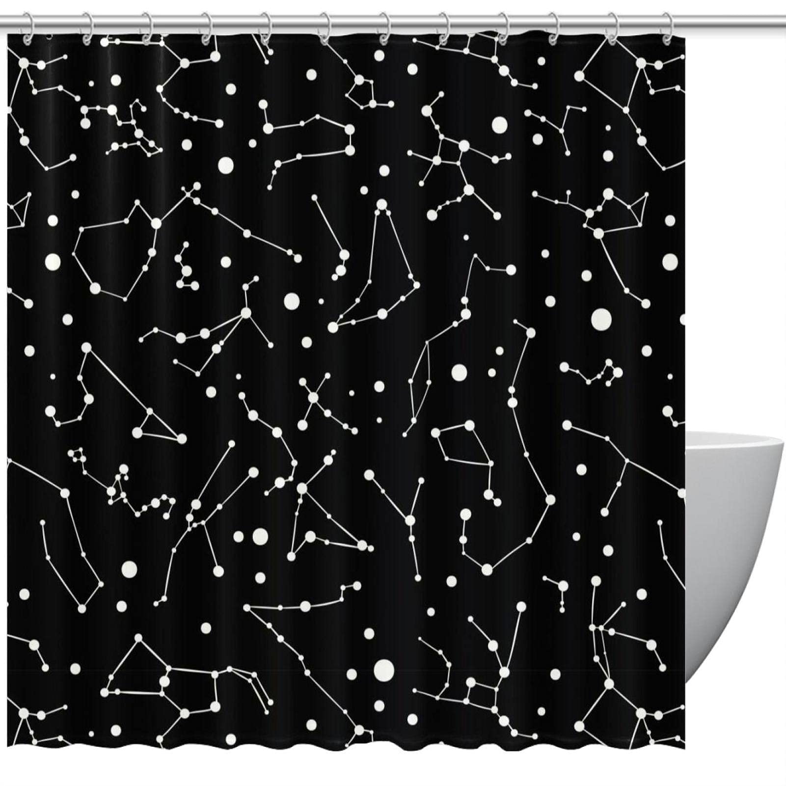 Rideaux de douche noirs Constellation pour salle de bain 183x183 cm