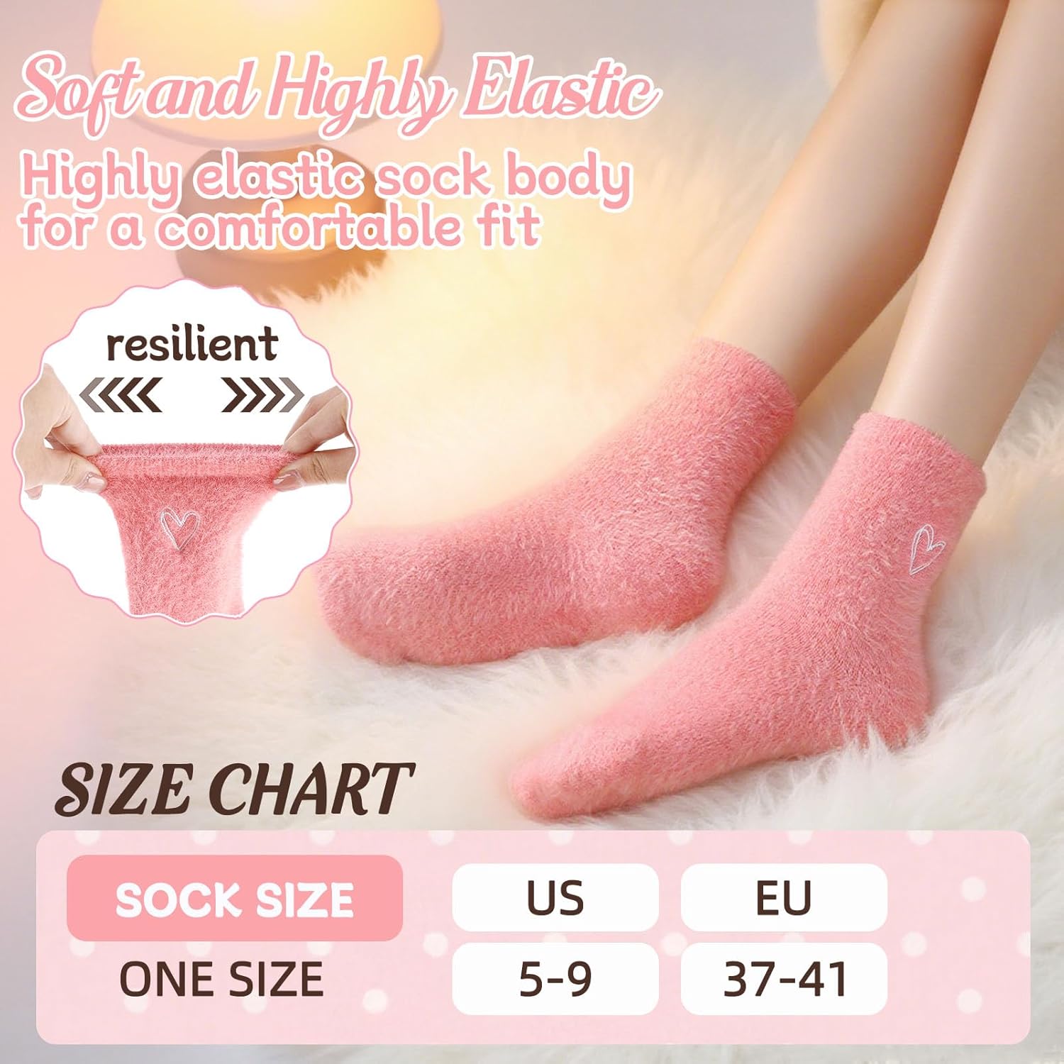 5 Pairs Fuzzy Socks for Women Soft Fluffy Home Sleeping Socks Winter Warm Cozy Slipper Sock - Image 3