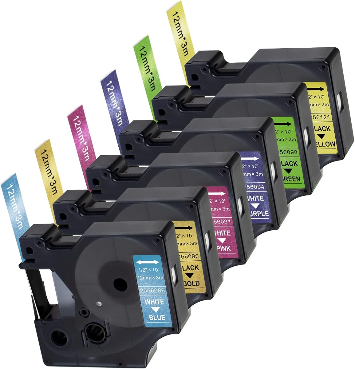 Compatible with DYMO COLORPOP Label Maker Refills D1 Glitter Color | Replace for Dymo D1 Label Tape 12mm 1/2 (Pink/Blue/Yellow/Green/Purple/Gold Glitter)for Dymo LabelManager 160 280 PnP, 6-Pack