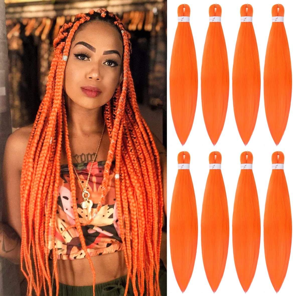 Orange Braiding Hair Pre Stretched Synthetic Neon Orange Singapore