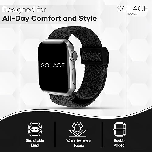 Miniatura 8 de Solace Bands Imperium Adapt Wide Adjustable Nylon Braided Watch Band - Compatible with All Apple Watches - Solace Apple Watch Bands for Women & Men