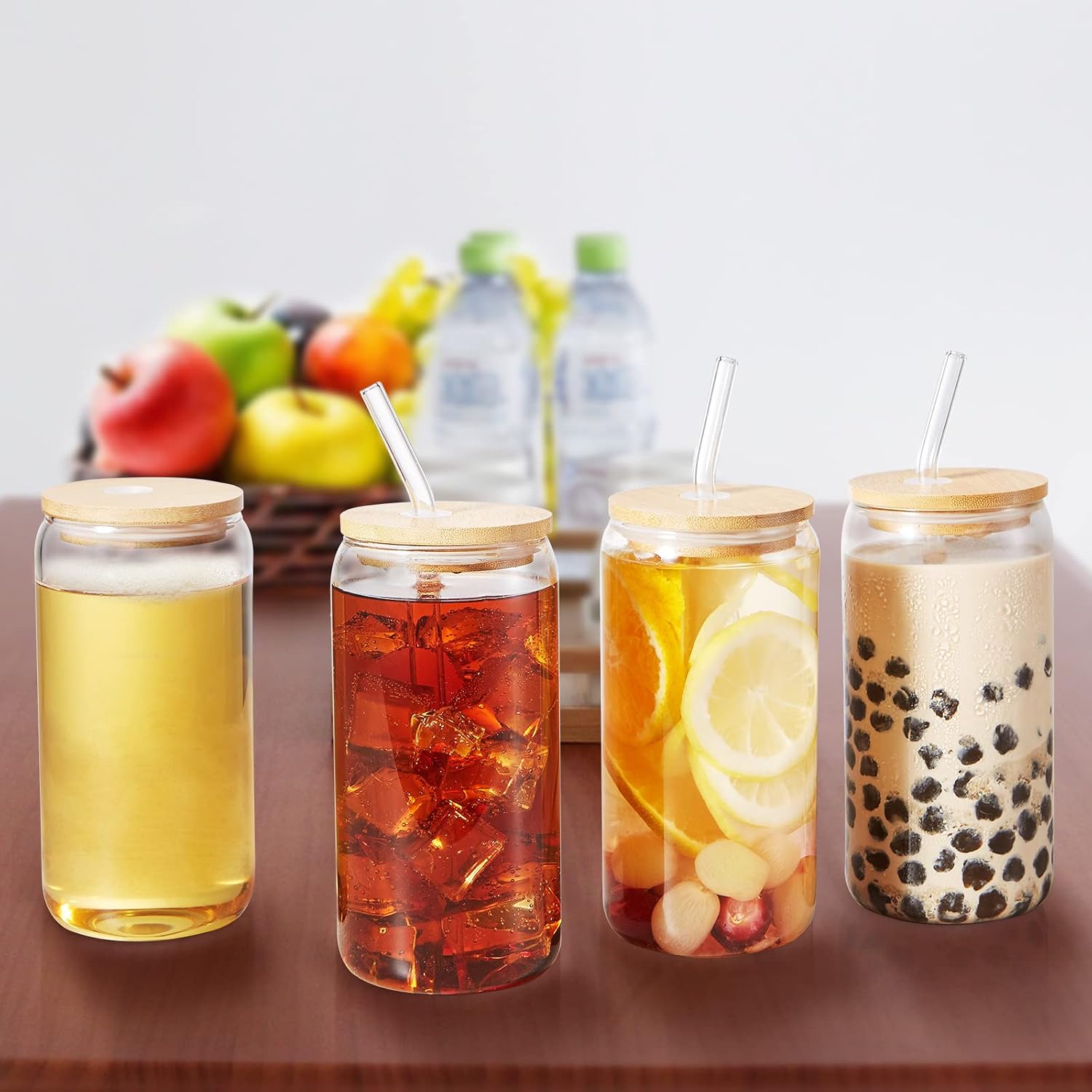 Buy Faynore Glass Cups with Lids and Straws 4pcs Set - 16oz Can Shaped ...
