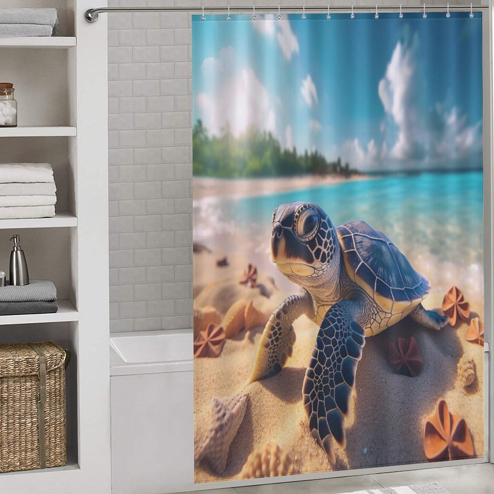 Rideau de douche imperméable tortue pour éviter les éclaboussures au sol