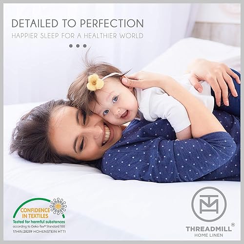 Miniatura 5 de Threadmill Sábanas de algodón egipcio para cama de tamaño King  Juego de sábanas de 100% algodón egipcio certificado  Sábanas de ajuste cómodo con