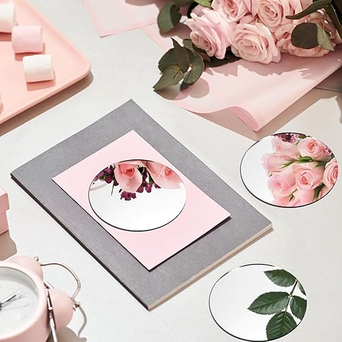 Miniatura 3 de Suwimut Juego de 40 azulejos de espejo de cristal, redondos de 5 pulgadas, pequeños círculos de vidrio para velas de montaje en pared, espejos a