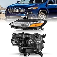 Vista 19 de JSBOYAT Compatible con 2014-2018 Jeep Cherokee Luz LED DRL de estacionamiento Señal de giro estilo OE Faros LED DRL cromados para parachoques Señal