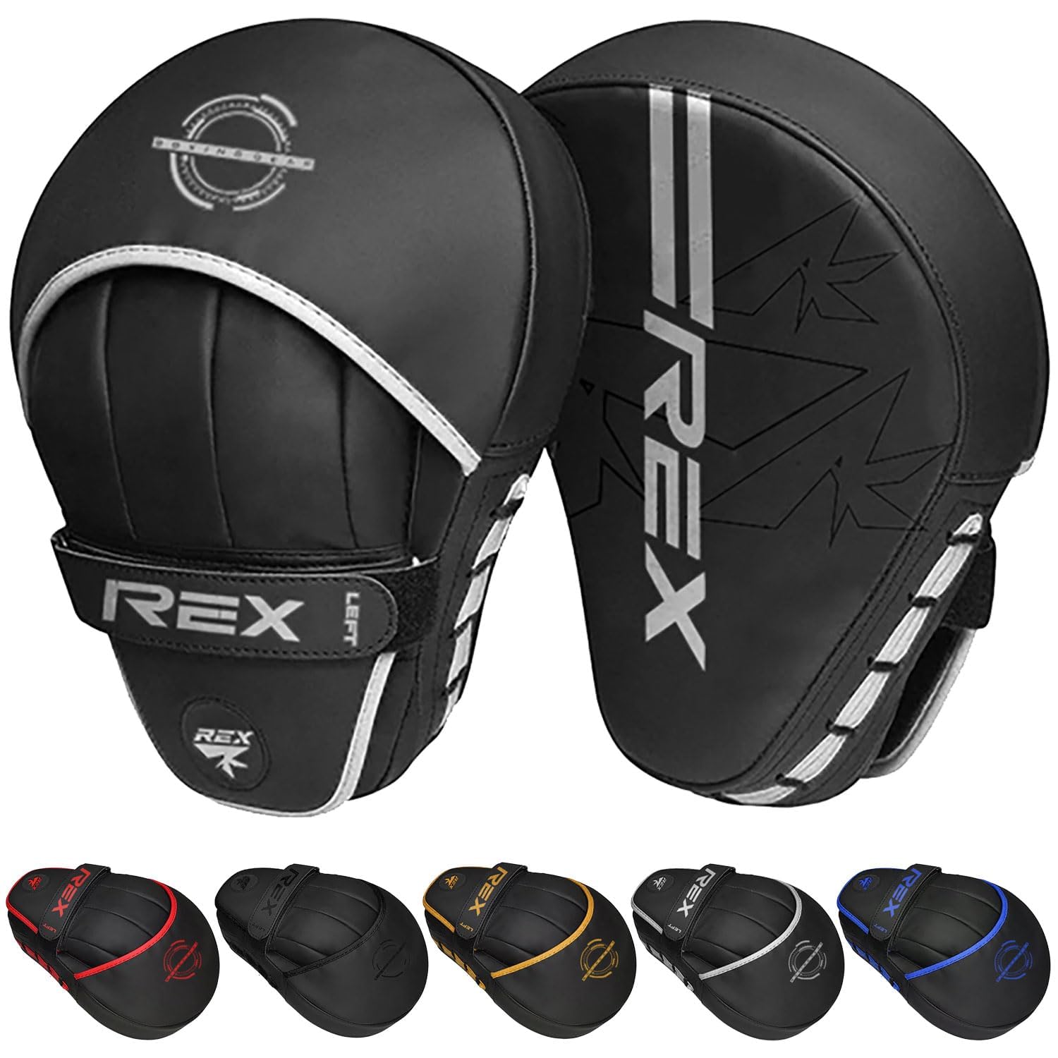 REX Punching Mitts for Men, Women, & Kids, PU Leather Focus Mitts for Martial Arts & Boxing Training, Curved Punch Mitts for Karate, Kickboxing, Krav MAGA, Muay Thai & Taekwondo (Blue)