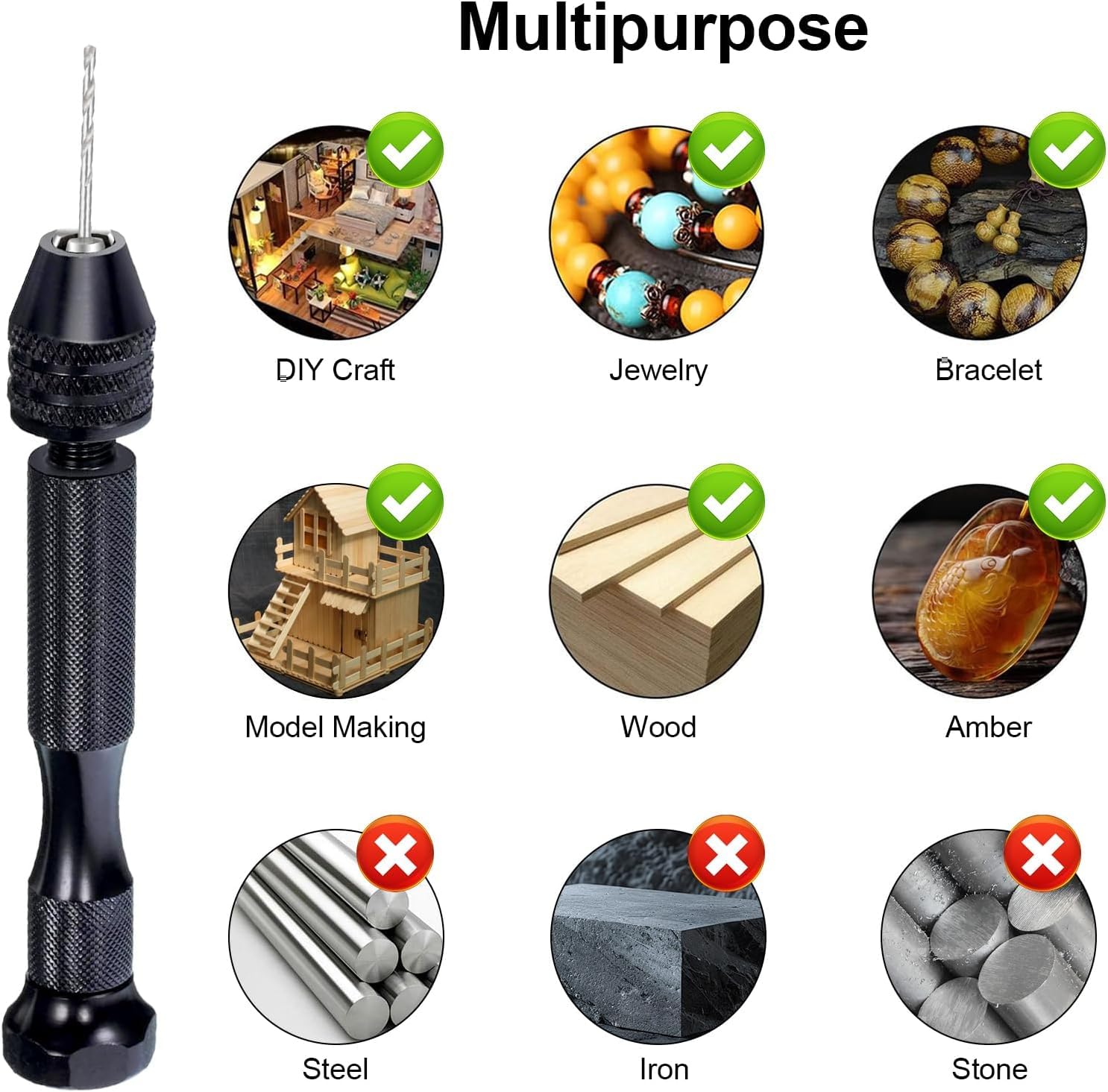 Pin Vise Hand Drill Rotary Tool 0.3-3.4mm Mini Trapano a Mano per Modellismo