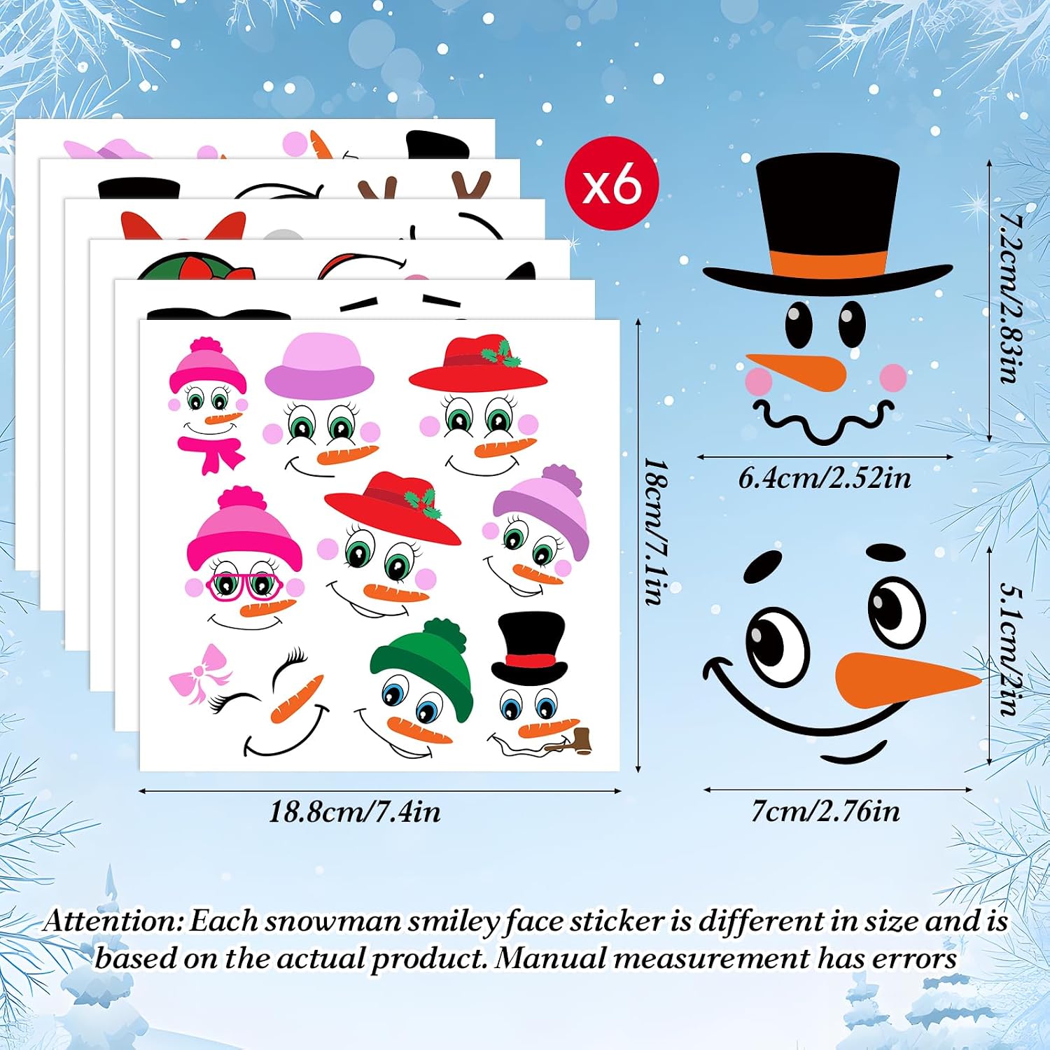 51 PCS Snowman Face Stickers for Crafts Snowman Face Decals for Christmas Ball, Cups,Mugs, Jars, Window, Wall Decor Vinyl Snow Man Christmas Sticker for Crafts