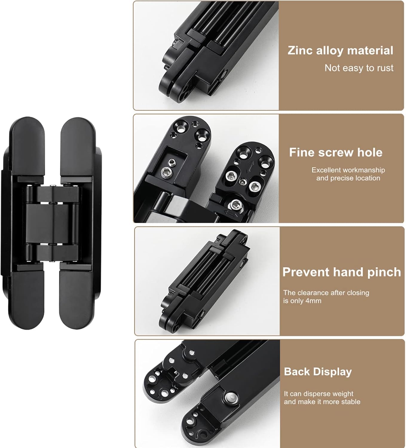 Upgrade LAGALO 2-Pack Hidden Door Hinges 180° Swing Heavy Duty Hinges 265 LB Load-Bearing, 9.45" Invisible Zinc Alloy Design for Seamless Cabinet Doors Hidden Bookcase Door (Black)