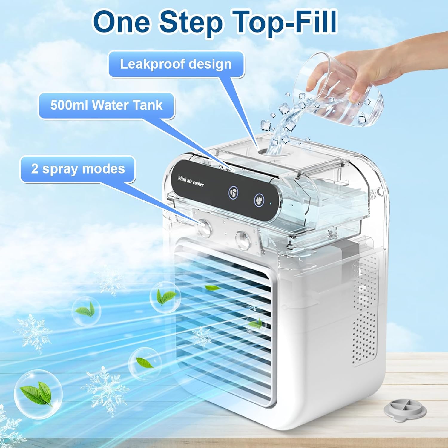 Generic Climatiseur portable, mini ventilateur USB, refroidisseur d'air, humidificateur d'air, ventilateur à 2 vitesses, deux modes d'atomisation pour la maison, le bureau et l'extérieur, blanc