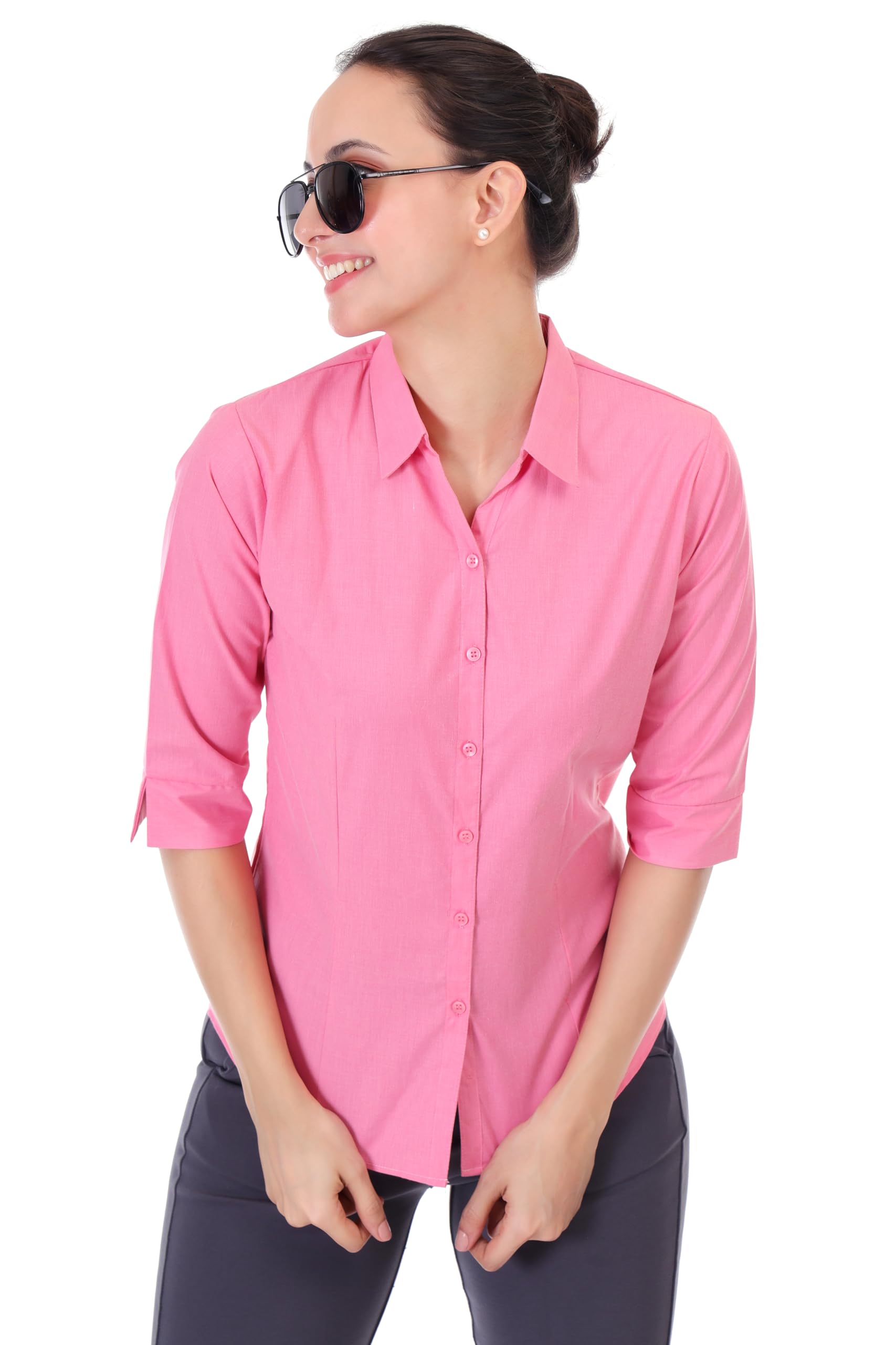 modny Formal Shirt for Women & Girls | Premium Cotton 3/4 Sleeve with V Shape Collar | Regular Fit Ideal for Office, College & Casual Wear-picture-19