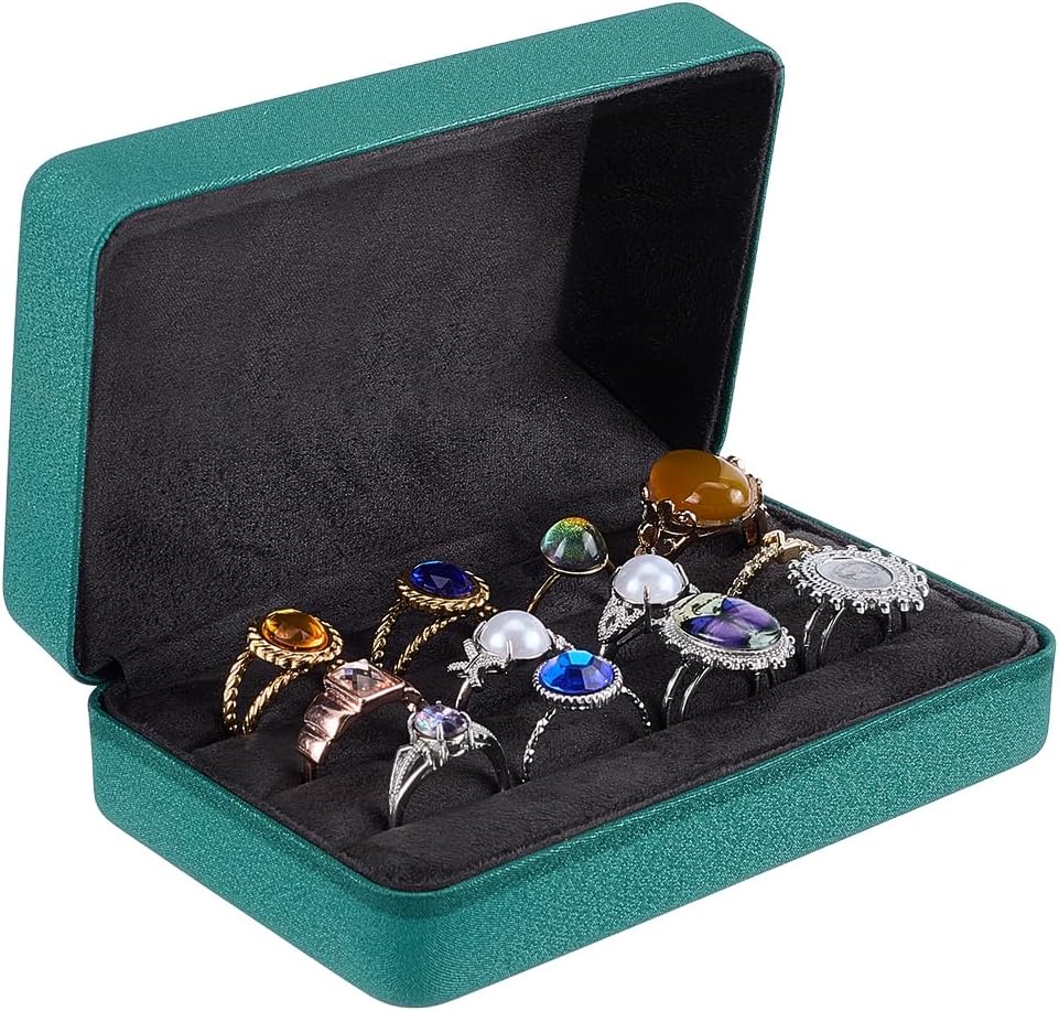 FINGERINSPIRE Ring Storage Box 5x3.2x1.9Inch Dark Green Multiple Ring Holder Jewelry Organizer Boxes with 3 Slots PU Leather Jewelry Case for Women Jewelry Collection Protection and Display